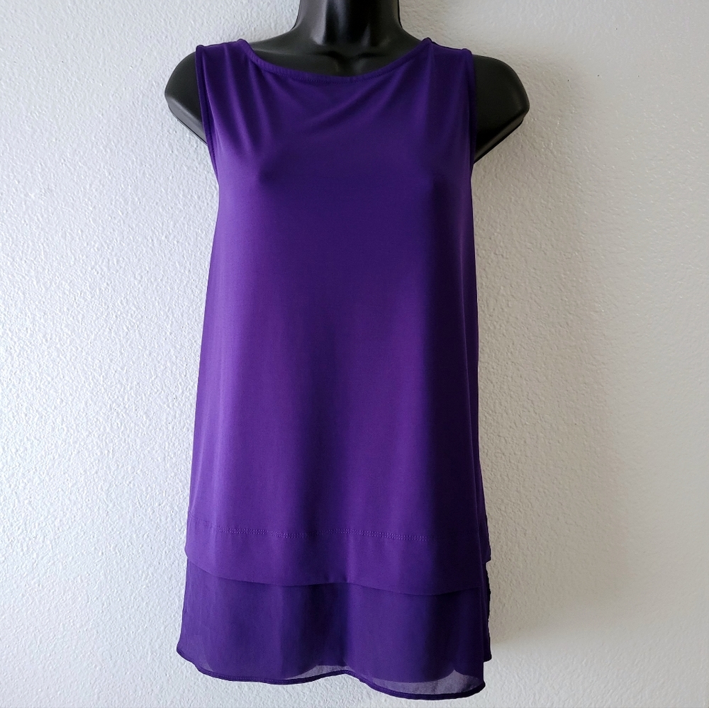 Susan Graver Women's Sleeveless Double Layered Tank Top Purple